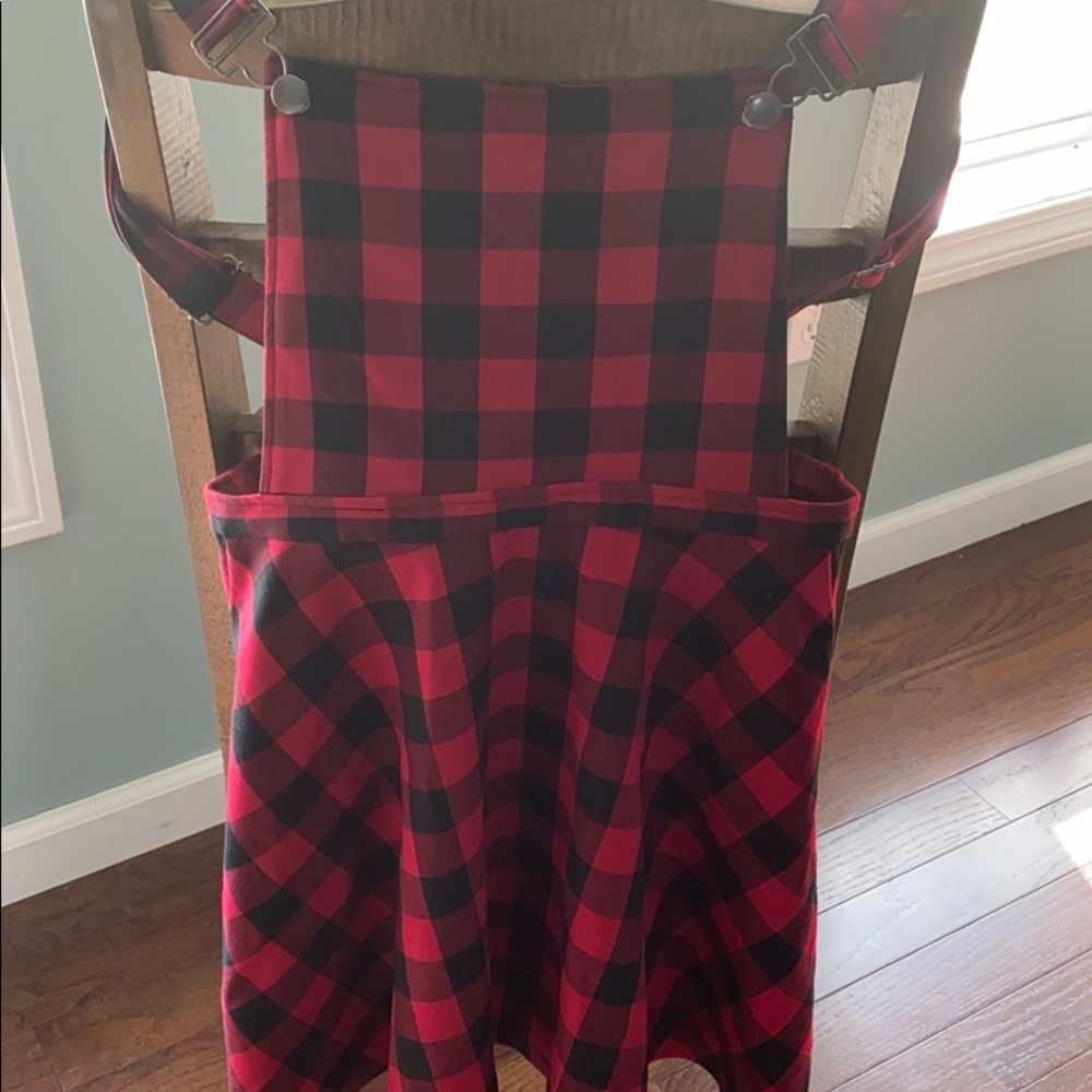 Red plaid overall dress. Hot Topic never worn